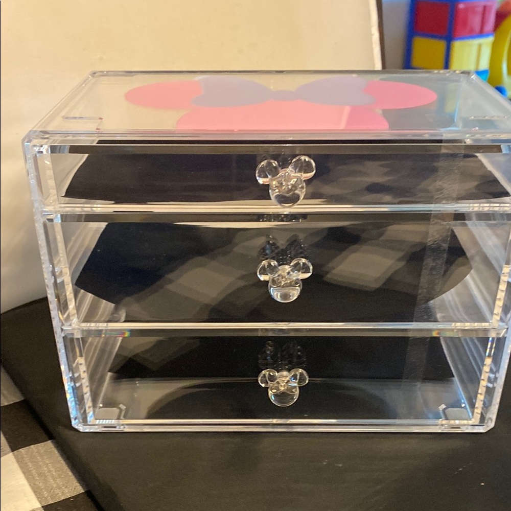 Clear Acrylic Storage Box with Pink and Black Accents